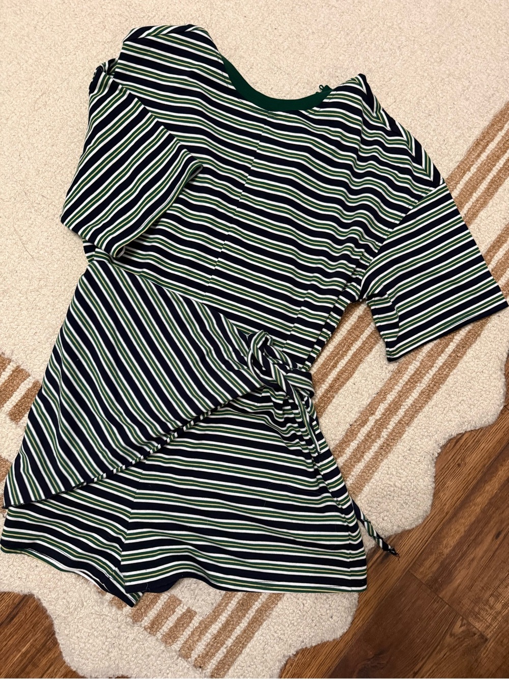 Striped Tie-Waist Women’s romper Navy, White & Green